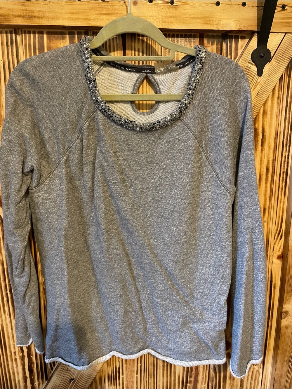 Calvin Klein Gray Beaded-Neck Sweatshirt